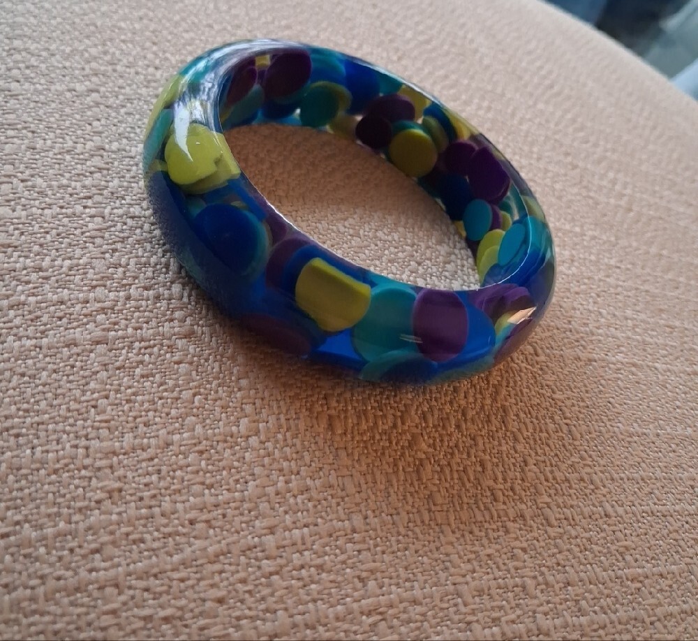 Sobral Blue, Purple & Yellow Resin Bangle Bracelet - Picture 2 of 16